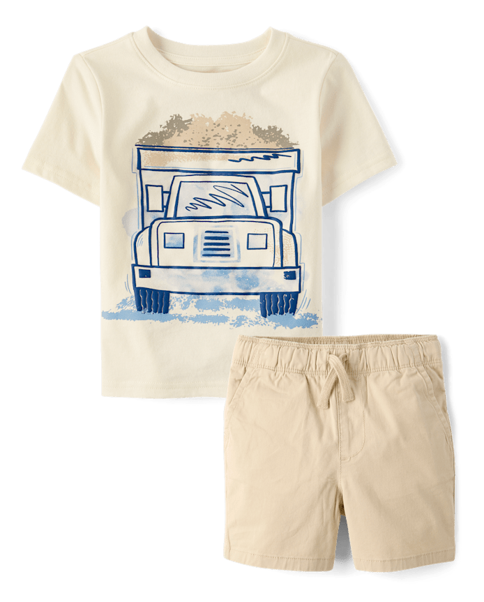 Baby And Toddler Boys Puff Print Construction Vehicle 2-Piece Outfit Set