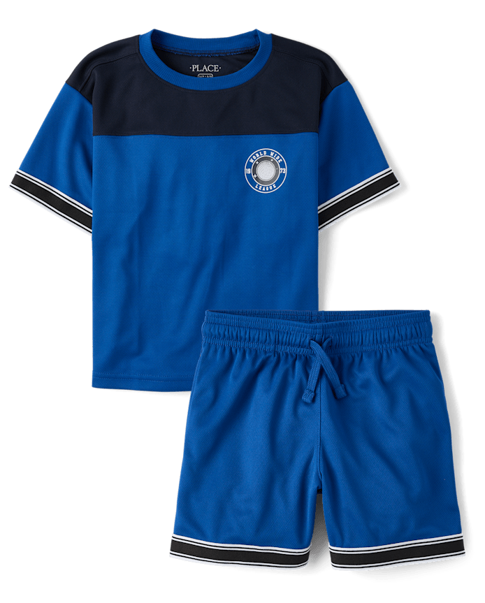 Boys Quick Dry Striped Hem 2-Piece Outfit Set