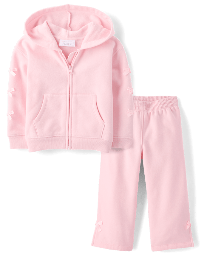 Toddler Girls Bow Premium Fleece 2-Piece Outfit Set