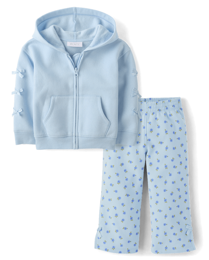 Toddler Girls Floral Bow Fleece 2-Piece Outfit Set
