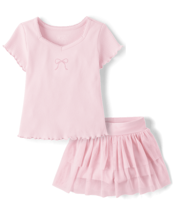Toddler Girls Embroidered Bow 2-Piece Outfit Set