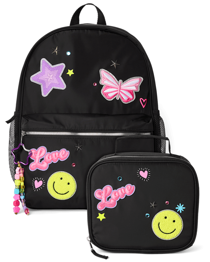 Girls Embroidered Patch Backpack 2-Piece Set