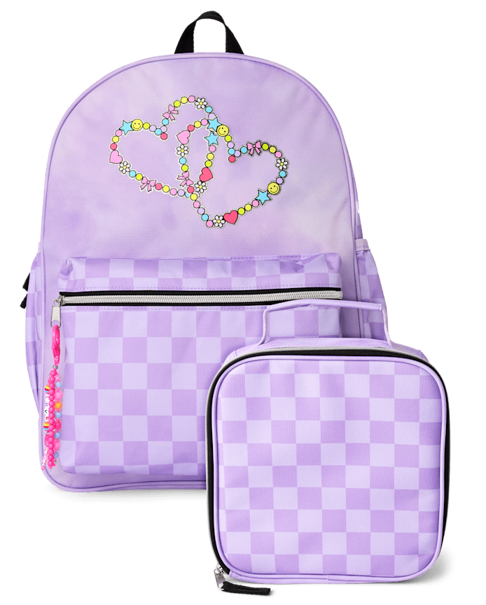 Girls Friendship Bracelet Checkered Backpack 2-Piece Set
