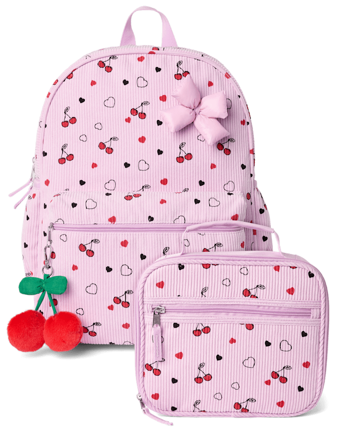 Girls Cherry Corduroy Backpack 2-Piece Set