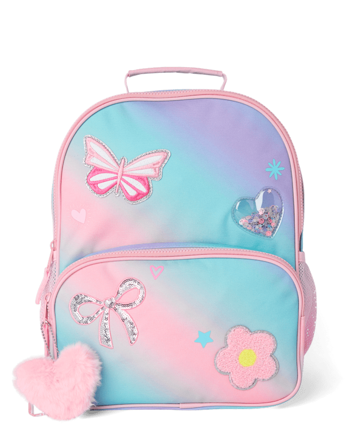Toddler Girls Ombre Embroidered Patch Backpack 2-Piece Set