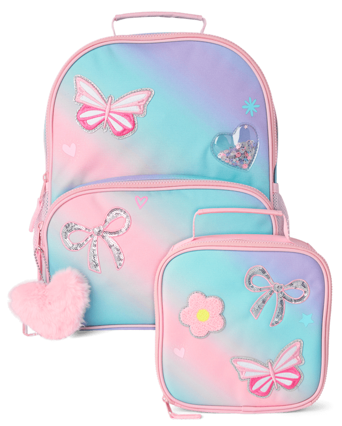 Toddler Girls Ombre Embroidered Patch Backpack 2-Piece Set