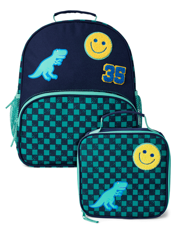 Toddler Boys Checkered Embroidered Patch Backpack 2-Piece Set