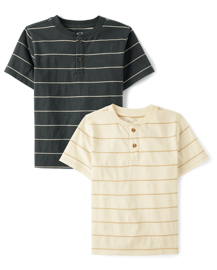 Boys Striped Textured Henley Tee 2-Pack