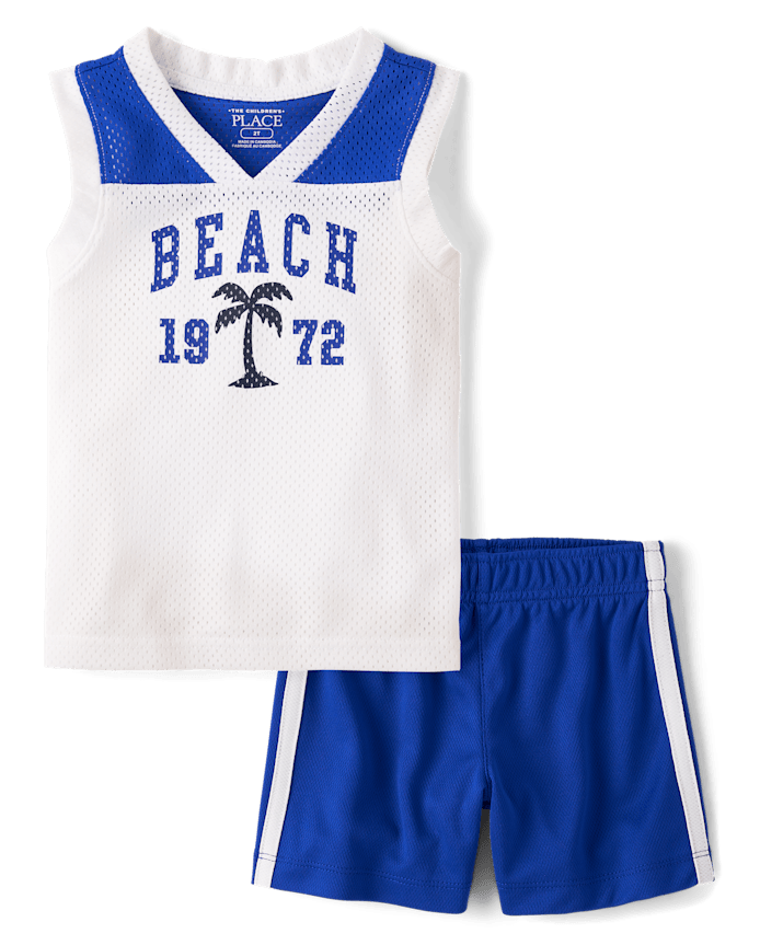 Baby And Toddler Boys Quick Dry Beach Varsity Mesh 2-Piece Outfit Set