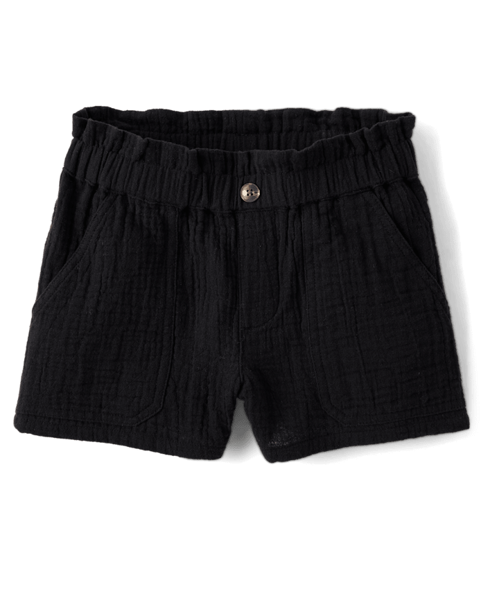 Girls Gauze Paperbag Waist Shortie Shorts 3-Pack