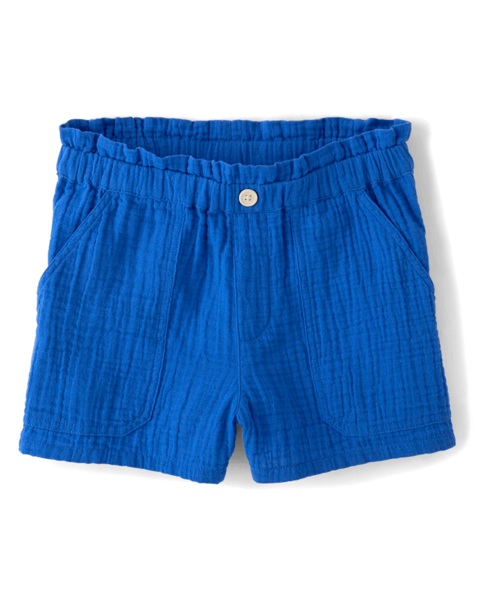 Girls Gauze Paperbag Waist Shortie Shorts 3-Pack