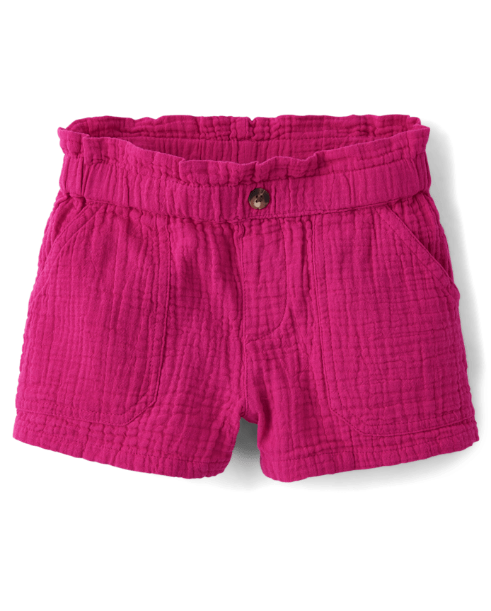 Girls Gauze Paperbag Waist Shortie Shorts 3-Pack