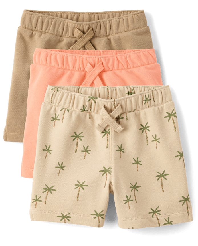 Baby And Toddler Boys Palm Tree French Terry Active Shorts 3-Pack