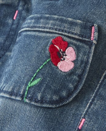 Girls Embroidered Jeans - Playful Poppies
