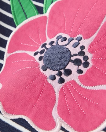 Girls Striped Top - Playful Poppies