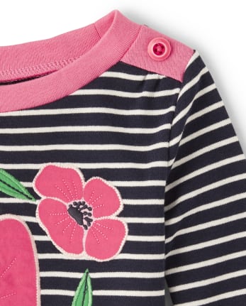 Girls Striped Top - Playful Poppies