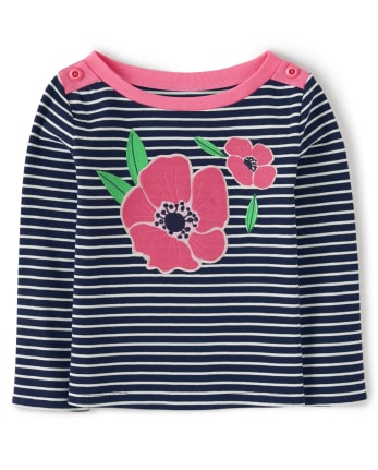 Girls Striped Top - Playful Poppies