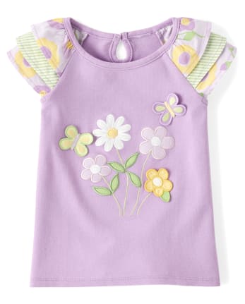 Girls Embroidered Ruffle Top - Pocketful Of Posies