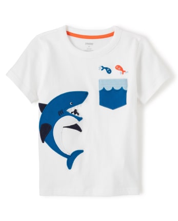 Boys Short Sleeve Fishing Shark Patch Top - Whale Hello There