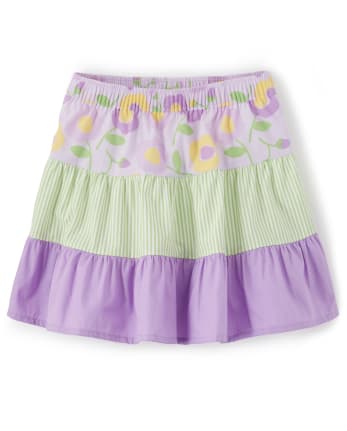 Jupe-short fleurie à plusieurs niveaux pour filles - Poche pleine de bouquets