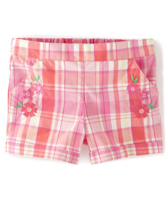 Shorts de popelina a cuadros con flores bordadas para ni as