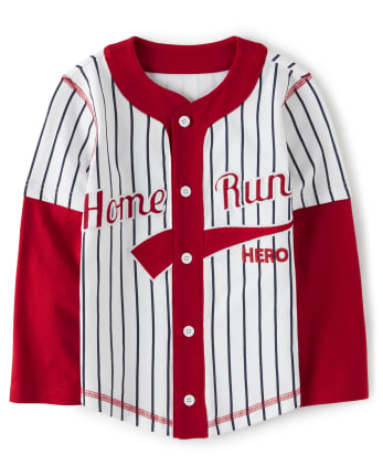 Boys Long Sleeve Embroidered 'Home Run' Striped Baseball Jersey - Opening  Day