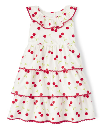 Girls Cherry Tiered Dress - Very Cherry