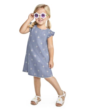 Girls Embroidered Daisy Shift Dress - Pocketful Of Posies