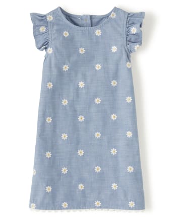 Girls Embroidered Daisy Shift Dress - Pocketful Of Posies