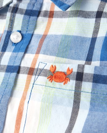 Boys Plaid Button Up Shirt - Whale Hello There
