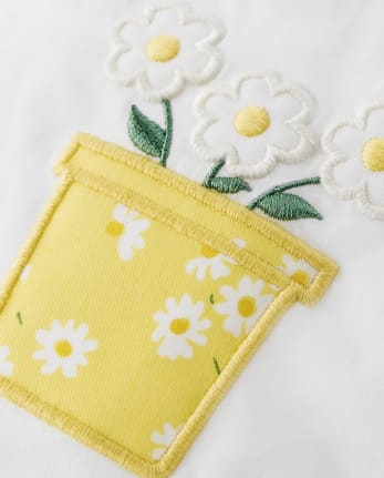 Girls Applique Flower Pot Swing Top - Sunny Daisies