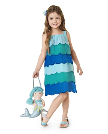 Girls Scalloped Tiered Dress - Under The Sea