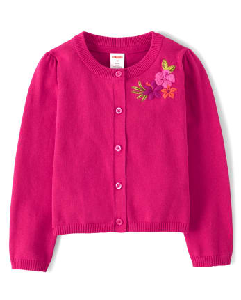 Girls Embroidered Flower Cardigan Summer Safari Bright rose