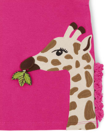 Girls Applique Giraffe Tassel Top - Summer Safari