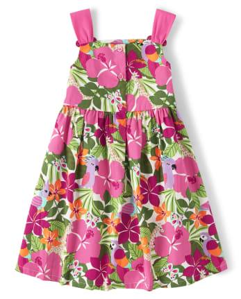 Vestido Niña Popelín Estampado Flores Tropicales Sin Mangas - Summer Safari  | Gymboree - PINK CARMINE