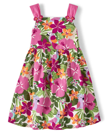Girls Tropical Flower Dress - Summer Safari