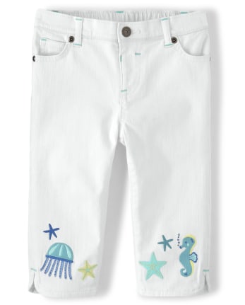 Jeans cortos para niñas con medusas bordadas - Under The Sea