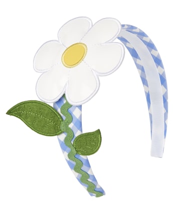 Diadema de cuadros vichy con apliques para niñas - Sunny Daisies