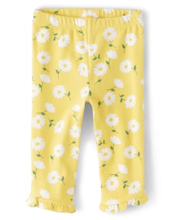 Girls Floral Ruffle Capri Leggings - Sunny Daisies