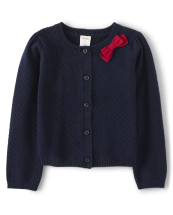 Girls Pointelle Bow Cardigan - American Cutie