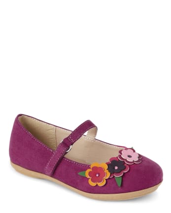 Girls Applique Flowers Ballet Flats - Berry Cute