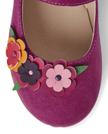 Girls Applique Flowers Ballet Flats - Berry Cute