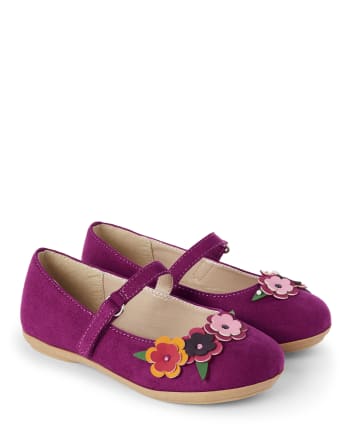 Girls Applique Flowers Ballet Flats - Berry Cute