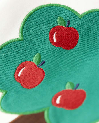 Girls Embroidered Tree Top - Candy Apple