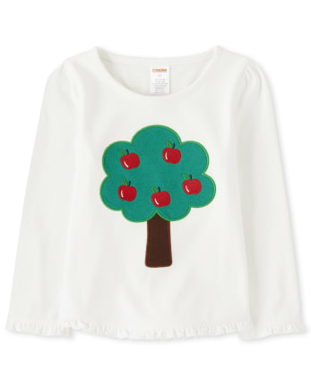 Girls Embroidered Tree Top - Candy Apple