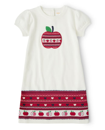 Girls Long Sleeve Fairisle Apple Sweater Dress Candy Apple Gymboree Snow