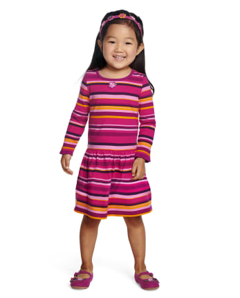 Robe rayée à fleurs appliquées pour filles - Berry Cute