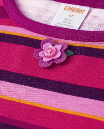 Robe rayée à fleurs appliquées pour filles - Berry Cute