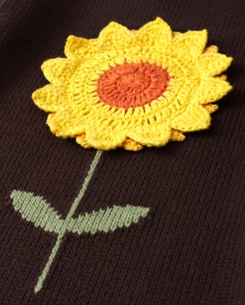 Vestido tipo suéter de girasol con apliques de crochet para niñas - Cosecha