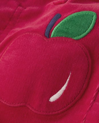 Girls Embroidered Corduroy Pants - Candy Apple
